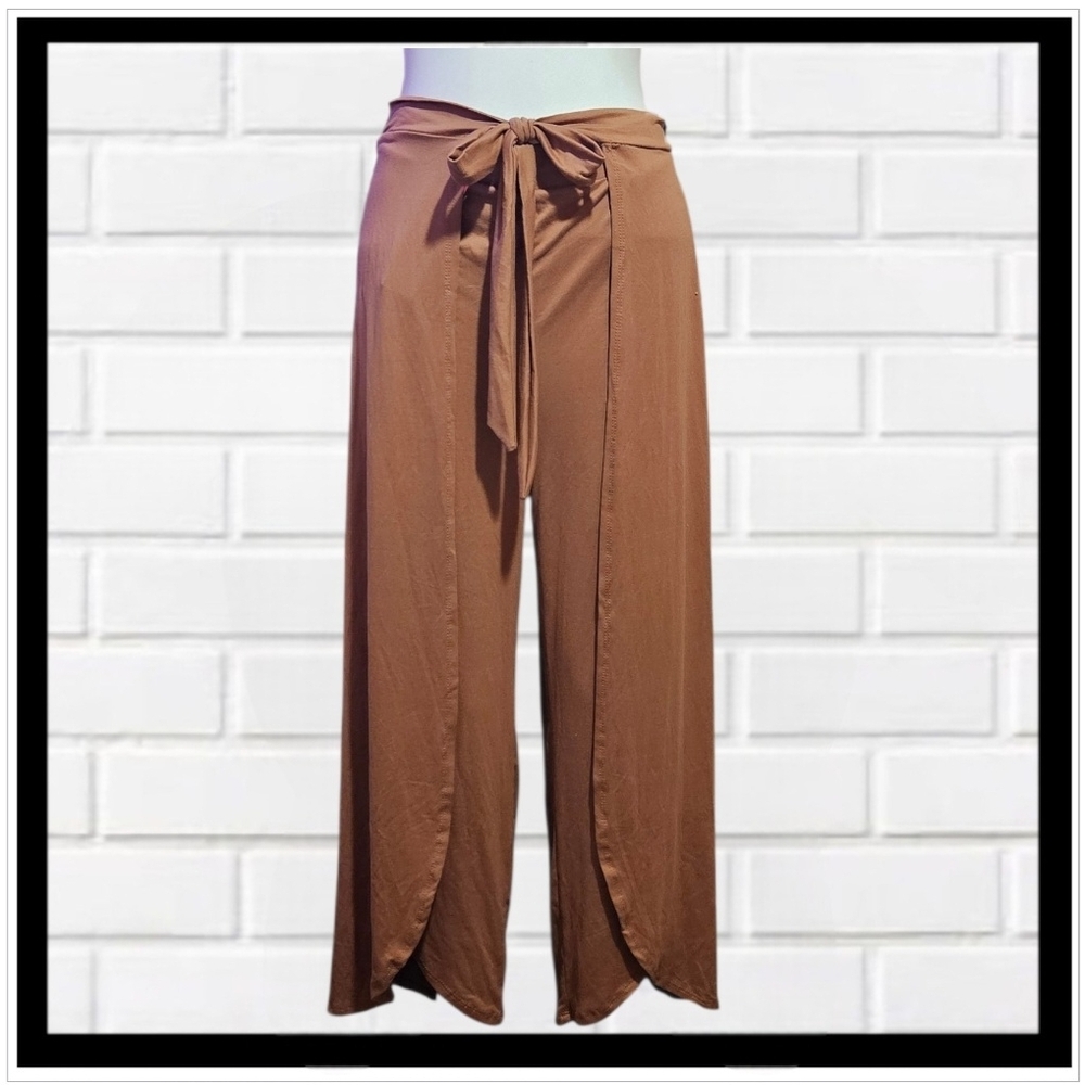 SHOSHO Chic Brown Wide Leg Tie-Front Pants Sx XL NWT